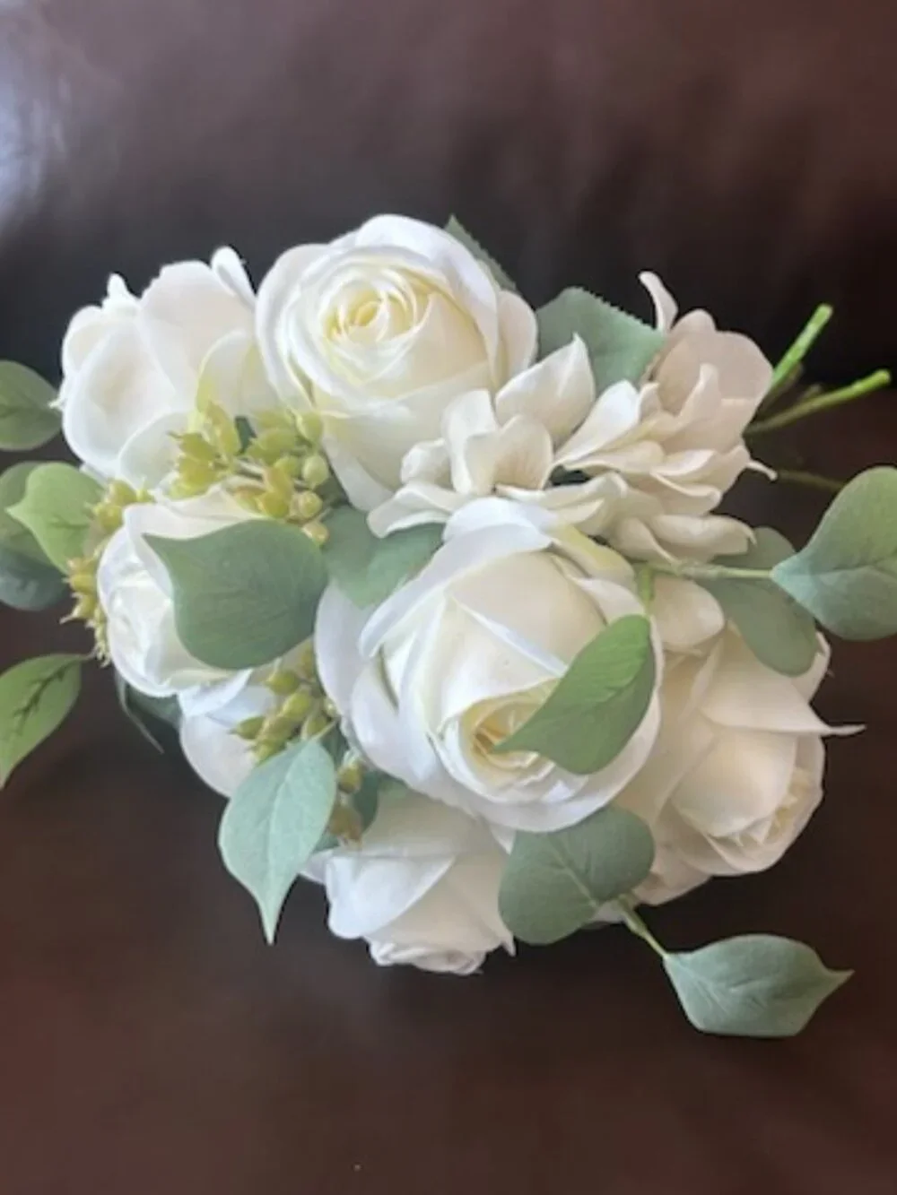 Custom Made Realistic Wedding  Bouquet Silk Roses, Sage & Eucalyptus Greenery